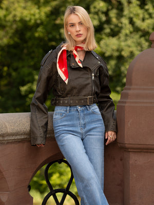 纽扣腰带女士风衣中长款翻领外套