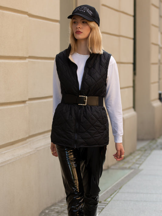 无袖裥棉马夹黑色