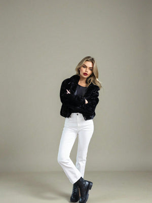 仿皮草连帽短款外套