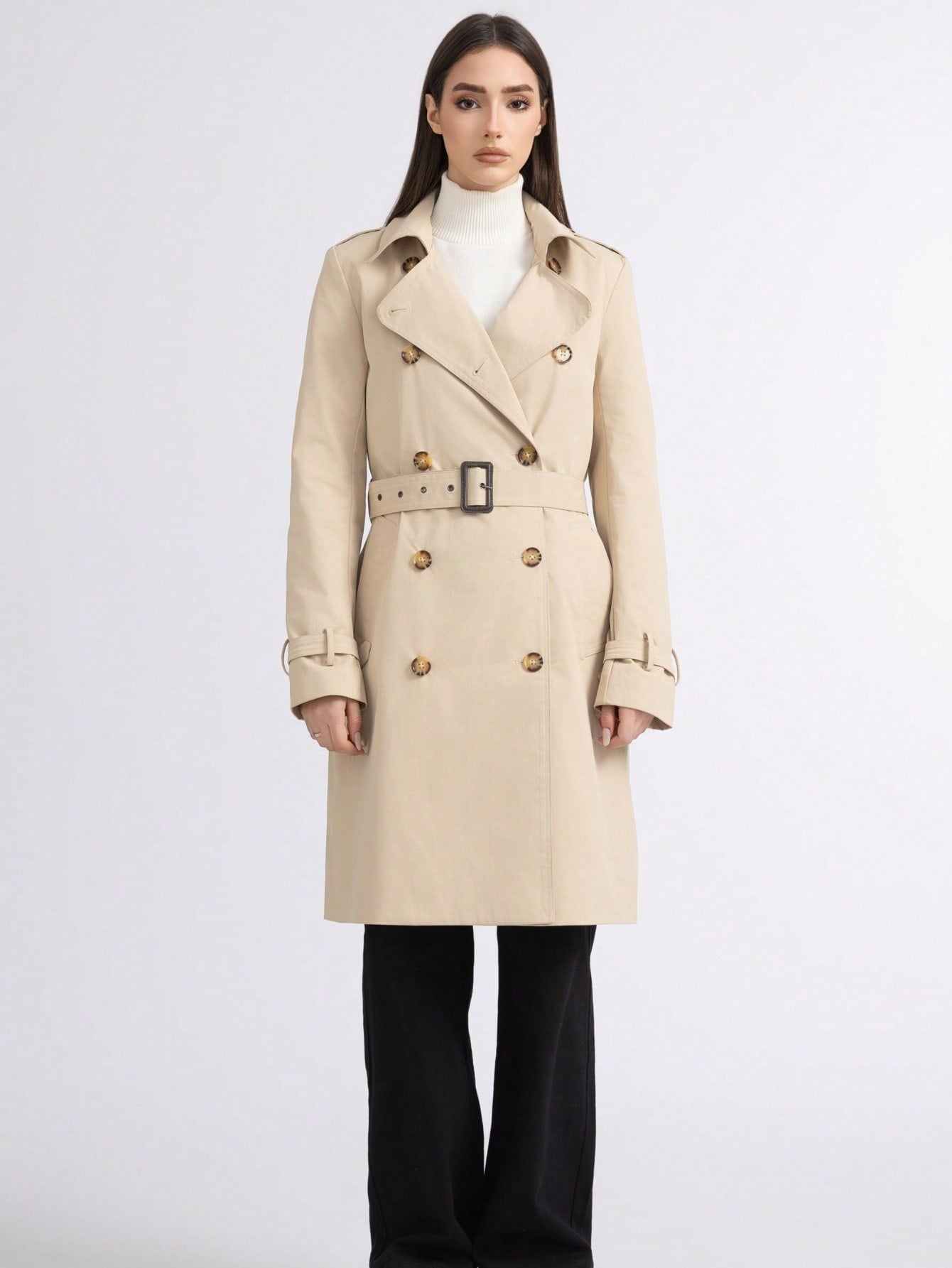 长款双排扣风衣