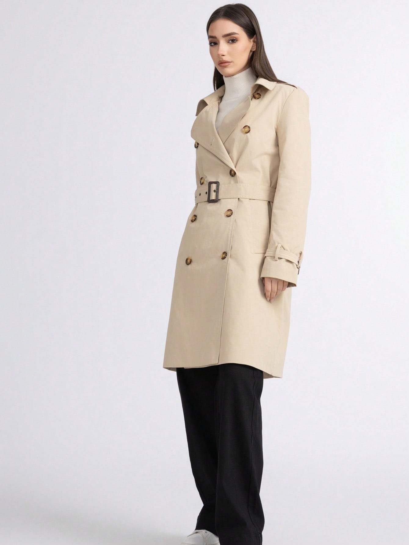 长款双排扣风衣