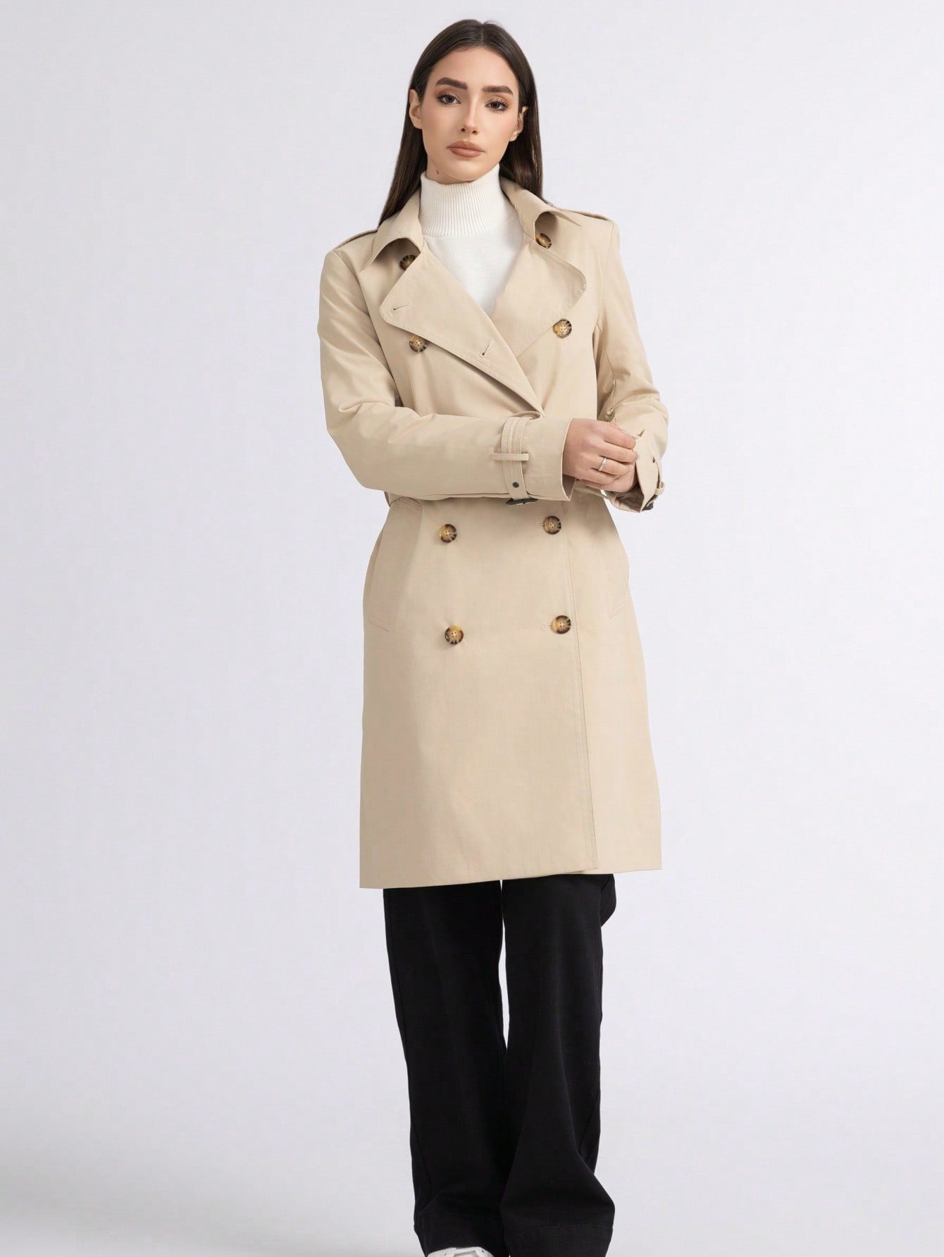 长款双排扣风衣