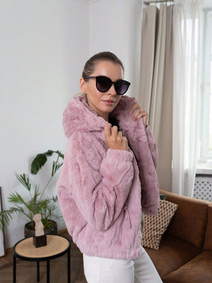 仿皮草连帽短款外套