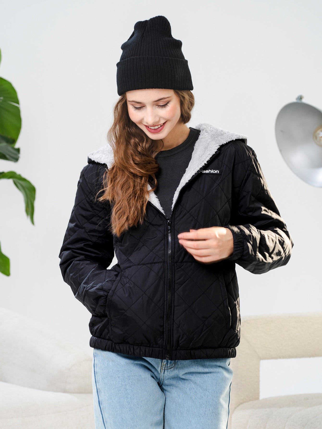 棉外套长袖杏色里