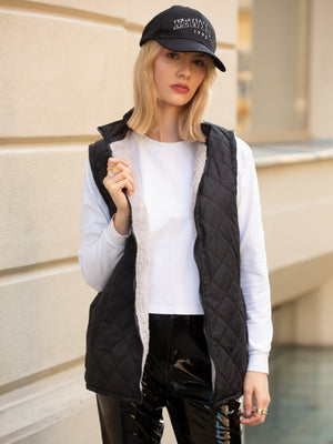 无袖裥棉马夹黑色