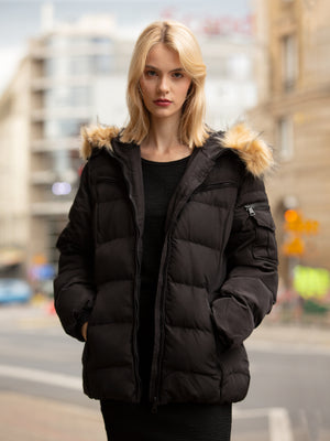 MG1970 带帽黑色长款棉服