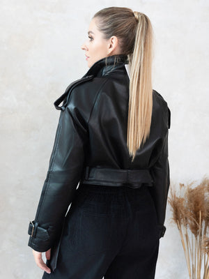 短款皮质机车夹克