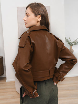 短款皮质机车夹克