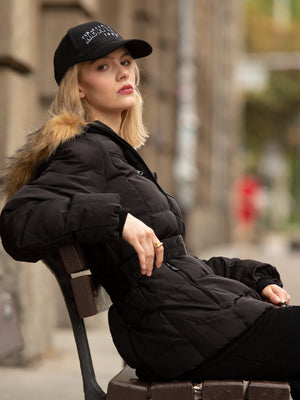 MG1970 带帽黑色长款棉服