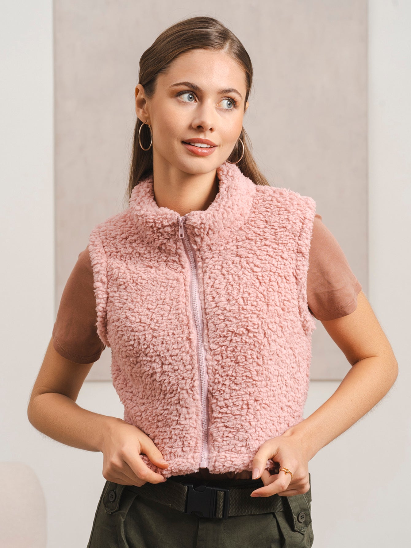 仿羊羔绒立领马甲