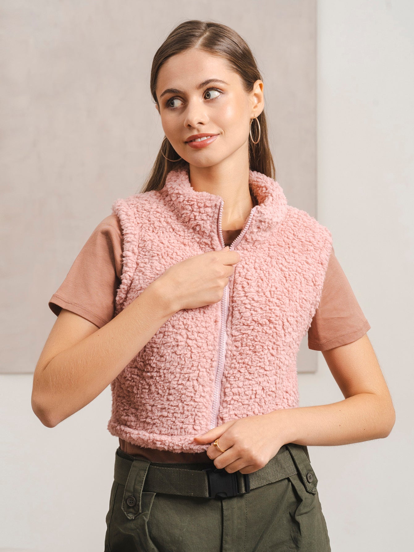 仿羊羔绒立领马甲