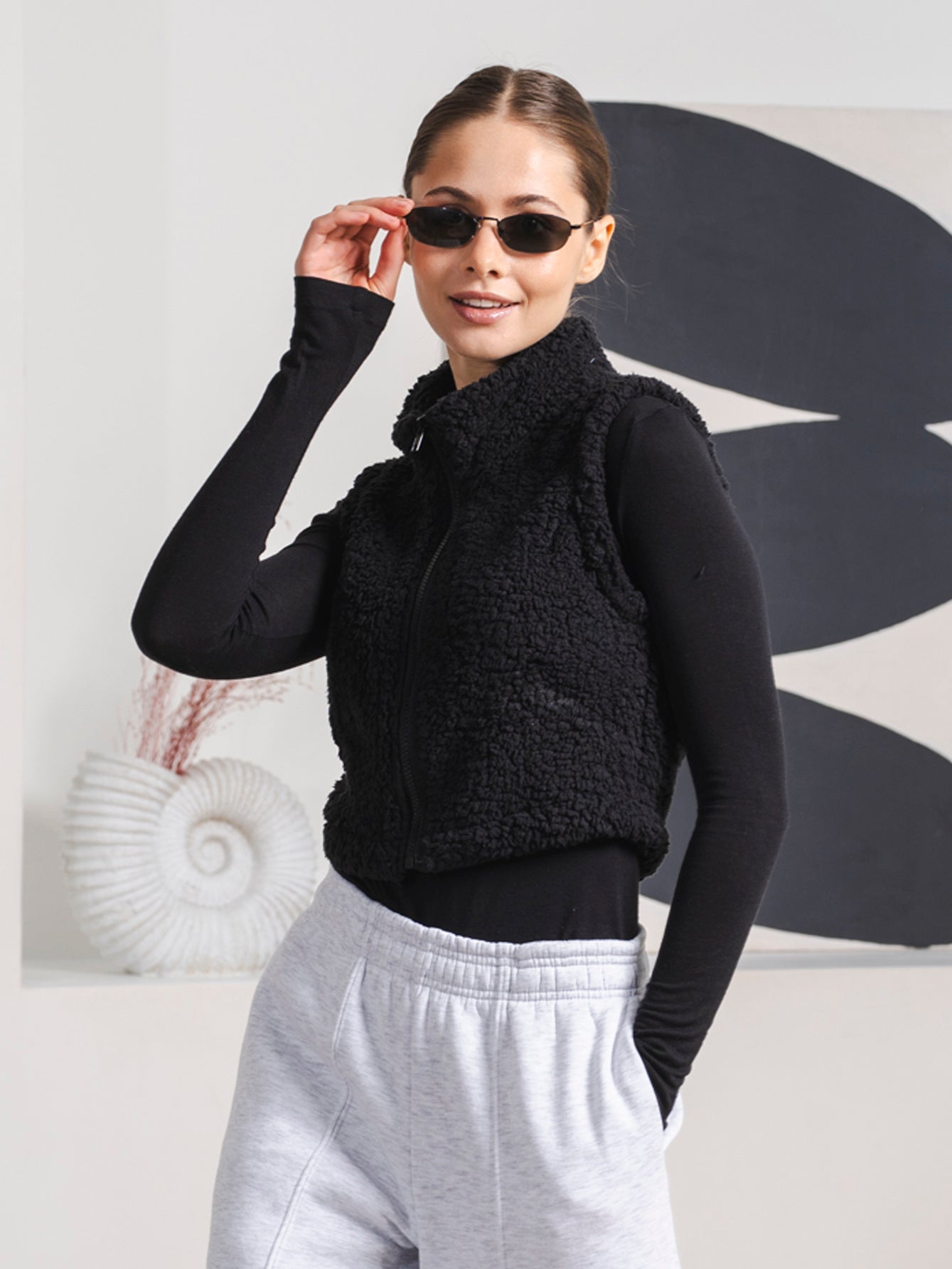 仿羊羔绒立领马甲