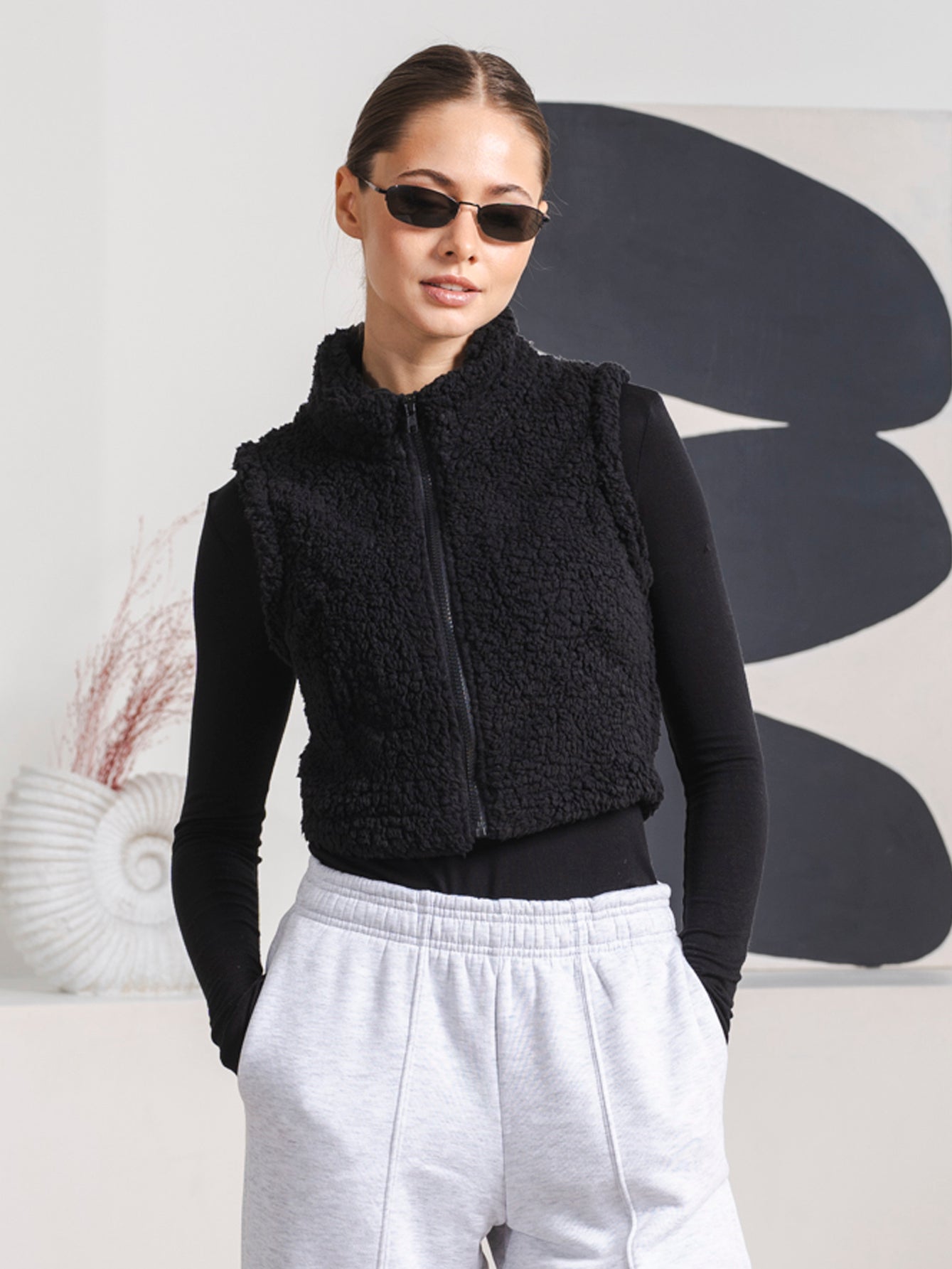 仿羊羔绒立领马甲